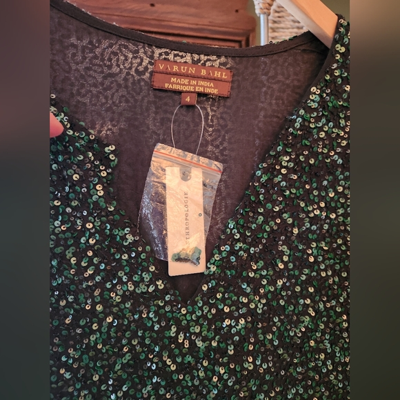 Sz 4 Varun Bahl Green Seqin Dress w/Appliqué NWT Anthropologie - Picture 8 of 16